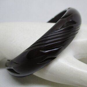 Carved Bakelite Bangle Bracelet Black Bakelite Bracelet 1940s VTG Thick Carved